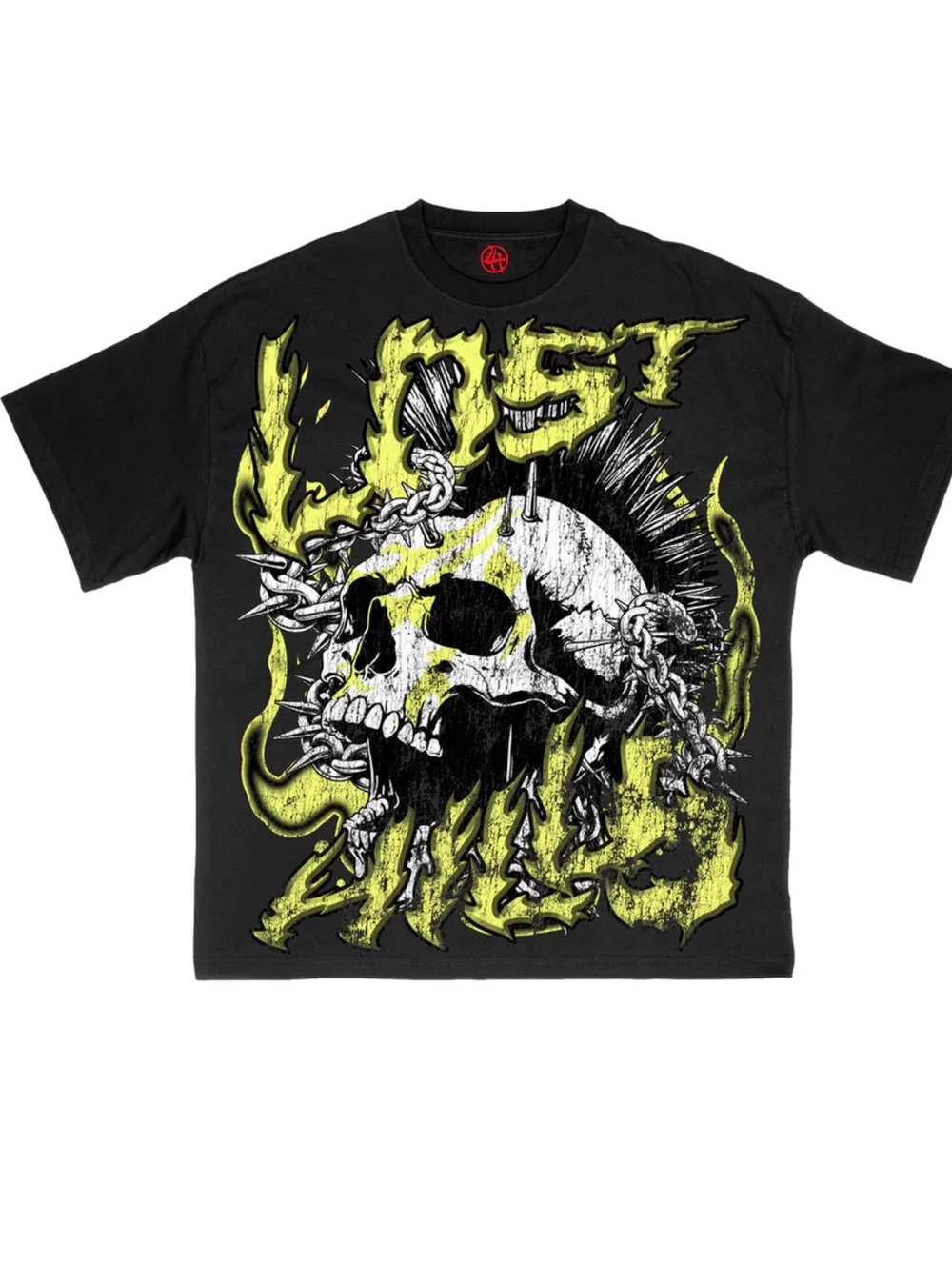 Black Short Sleeve Tee with Neon Yellow Skull Graphic